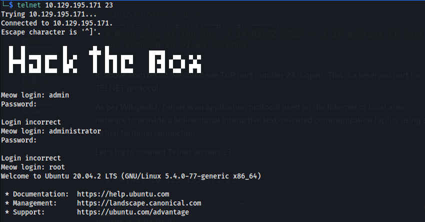 telnet login success
